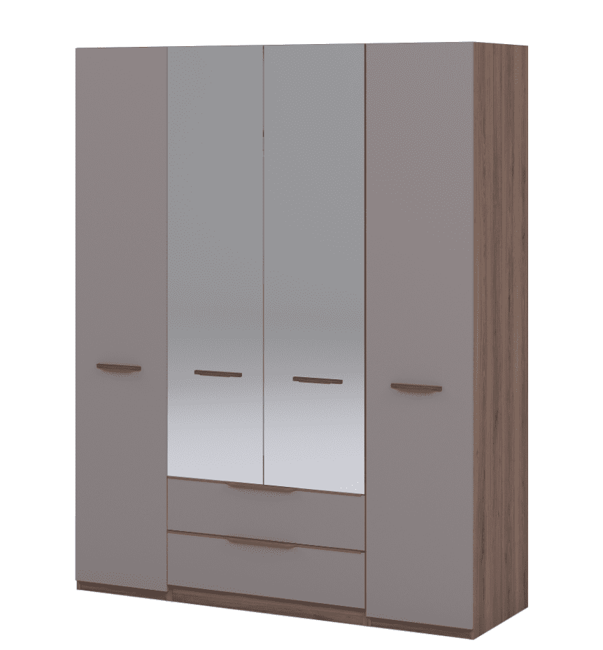 Шкаф платяной MANNGROUP Discreto, 4-х дверный с ящиками, зеркало 1800х580х2280