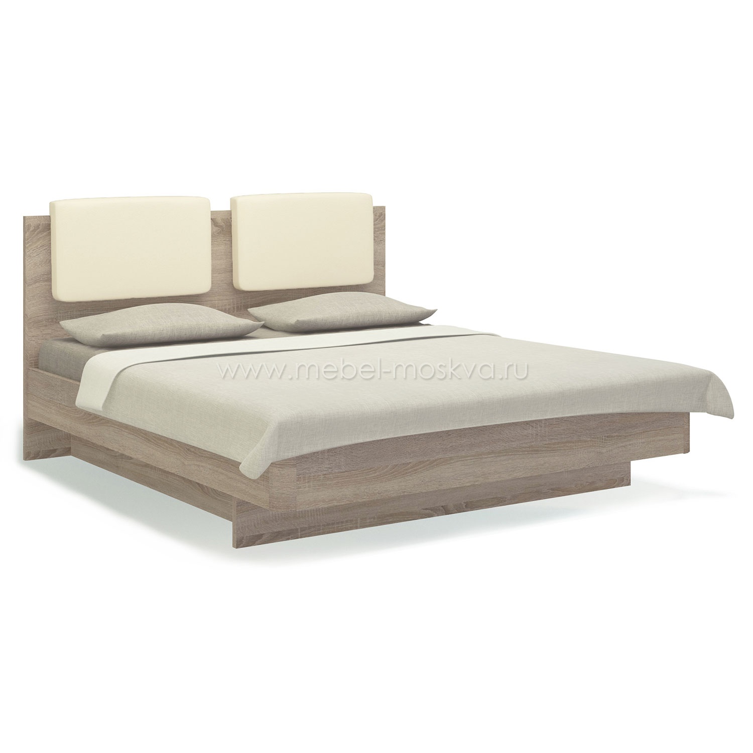 Кровать двуспальная 160х200 с подъёмным основанием Solo (сонома/экокожа ваниль) 